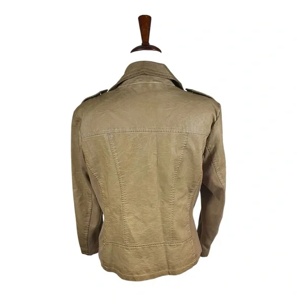 Sebby Faux Leather Moto Jacket XL Taupe Tan w/ Stretch Knit Sides - Picture 3 of 9